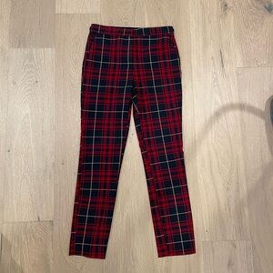 Zara Red and Navy Plaid Slim Fit Trousers
